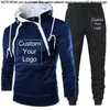 Herrspårar män mode fritid vår och höst anpassad logotyp dubbel hoodie set sweatshirt kostym