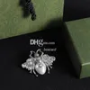 Vintage Bee Pattern Brooches Pins S925 Silver Brooches Breastpins Trendy Crystal Dress Pins With Box