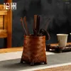 Teaware Sets Handmade Bamboo Woven Six Gentlemen Tea Cylinder Retro Lacquer Storage Pen Holder Is Needle Clip Ceremo