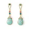 Vintage glazen paleis oorbellen edelsteen ingelegd met diamant koper vergulde turquoise oorbellen middeleeuwse sieraden nieuw ontwerp dj-04a