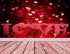 Sparkle Love Hearts Red Bokeh Diepli Rose romantiche Roses San Valentino Pografia Pografia Studio Sfondo Floro in legno315Q3882740