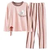 Vêtements maison automne hiver chaud chaud épais femelle pyjamas long manches longues rond carton coton loisir femmes pyjamas set m-xxl somnifères