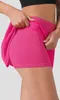 L SCLIZZA Short Nuovo ritmo attraverso la vita alta Donne Short Shorts Solid Sports Gym Weartlese Leggings Elastic Fitness Lady Yoga Short Tennis Skirts A Line