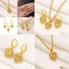 Earrings Necklace 3 D Heart Shape Earring Pendant Set 14K Yellow Fine Solid Gold Over Jewelry Women Dubai Drop Delivery Sets Otv5Y