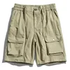 Short masculin Summer Couleur solide coton vert noir mode cargo de poche décontractée mâle