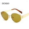 Óculos de sol Oval Metal Frame Mulher Moda Clear Lens de gradiente oceano Tons de UV400 Men Punk Sun Glasses