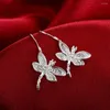 Kolczyki Dangle Fashion Biżuteria 925 Sterling Silver for Woman Crystal Dragonfly Friend Prezent