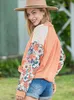 Blusas femininas ciganos gypsylady boho laranja floral blusa primavera verão verão manga longa malha casual feminino tops de mulheres