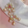 French Pink Pearl Zircon Tassel Earrings with Light Luxury and Advanced Design Immortal Style Silver Needle {category}