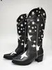 Stivali Western Western ricamato con scarpe tallone grosso da donna Slip Design su Cowboy Cowgirl Boots Black Brand 240408