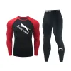 Uppsättningar 2024 Gymmän som kör träning Fitness Sportkläder Set Compression Leggings Sport Clothes Gym Tight Shirt Fitness Muscle Run Set