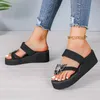 Slippers Crystal Wedges Women Bow Shoes Clip Toe Casual Sandals 2024 Summer Fashion Beach Dress Cozy Flip Flops Mujer Slides