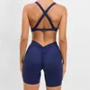 Lu-Set Jumpsuit ausrichten Zitronen nahtloser Yoga Sets Sport Fiess hohe Taillen-Hüft-Lifting-Shorts Cross Back Less Bra Anzüge Training Fitnessstudio-Leggings Set