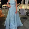 Party Dresses Fabulous Sky Blue Halter Sleeveless Beaded Backless Prom Dress Floor Length Satin Crystal Evening Saudi Arabia