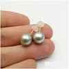 Stud Earrings 18K Yellow Gold Round Sier Gray Tahitian Ctured Pearl 9-9.5Mm Drop Delivery Jewelry Dh70F