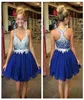 Королевские голубые платья для выпускного вечера Короткие платье на родину с бисером шифоновая мини -юбка 8 -го класса платья по выпускным платьям PA8220844
