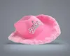 Western Style Tiara Cowgirl Hat Women Girl Pink Wide Brim Cowboy Cap Sequins Costume Costume Femme Feather Edge Hats with Drawstri4341762