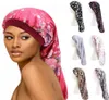 Långt hår Sleep Bonnet Hat Floral Wrap Night Cap Satin Durags Bandana Elastic Wide Band Women Satin Hat Headwear HHA14718290766