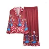 Roupas em casa 2024 Primavera Autumn Luxuja feminina Pijama de seda impressa Camisa de manga longa calças de duas peças usam roupas de dormir femininas