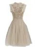 Sukienki swobodne damskie sukienki haftowe siatkowe splatane plisowane falbany puste eleganckie vintage lato 2024 Odzież 3WQ7153