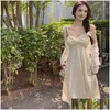 Robes décontractées de base Pure Girl Spicy Girl Tricoted Splomed Sangle Robe For Women Summer Beach Vacation Souples sans manches en V Long Drop de Dhi87