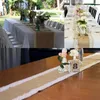 Bordslöpare naturlig jute säckväv silver vit spets för vintage bröllopsdekorationer bruddusch baby dekor rustik