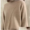 Suéteres femininos saltadores soltos para mulheres com gola alta do inverno Sweater Cashmere e Tardos de malha de lã Ladies 3Colors Standar DH9DW