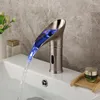 Bathroom Sink Faucets LED Light Faucet Induction Modern Tap Brushed Nickel Taps Cold Mixer