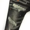 고품질 고품질 보라색 브랜드 청바지 힙합 씻은 청바지 라벨 색조 검은 수리 로우 로즈 스키니 바지