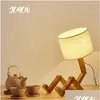 Lampes de table en tissu moderne Art Wood Desk Lampe Robot Forme en bois Lumières E27 Holder 110-240V Parlor Indoor Study Night Light Drop délivre DHO8K