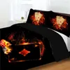 Yatak Seti Siyah 3D Yatak Çizgisi Yanan Domuz Kartları Desen Yastık ile çift kişilik yatak örtüsü Yumuşak Sıcak Yorgan Kapağı