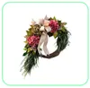 Farmhouse Pink Hortengea Wreath Rustic Home Decor Garland artificiel pour la porte de porte d'entrée décor BS Q08125759835