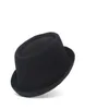 100 Wool Men Pork Pie Hat For Dad Winter Black Fedora Hat For Gentleman Flat Bowler Porkpie Top Hat Size S M L Xl Y190705035755121