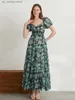 Abiti casual di base Spring Fashion Flowy Smocked Maxi Dress Sloff Slve Swtheart Y2K Floral Boho Summer Drendrives for Women 1 T240415