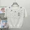 Kobiety Knits Tees Marka Gaoding 2024 Wiosna/lato Nowy Dingdiamond Flower Letter Okoła szyi Knitte krótkie rękawie swobodny wszechstronny cienki top dla kobiet ESFV