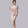 Home Clothing Silk Women Lingerie Casual Pajamas Set With Long Pants Solid Turn-down Collar V Neck Homewear Sleep Wear Night Suit