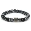 Braceuses d'hématite noire perlées bracelets de roche de lave en pierre alliage en alliage d'or plaque d'or skl lion hibou pour femmes hommes bracelet gouttes