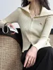 Kobiety damskie 2024 Kobiety wiosenne dzianiny sweter z suwowym płaszczem swetra Slim Body Fashion Tops Beige ubrania