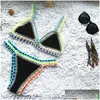 Frauen Badebekleidung Frauen S Micro Bikini handgefertigt Cloghet Strickerhalter Arbeit Badeanzug Badeanzug Biquini Thong Traje de Bano 221231 Drop DHFXV