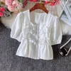 Blouses feminina Mulheres chiques de manga longa Pescoço quadrado babado solto blusa slim elegante colheita de moda Top Sexy Summer camisa