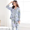 Vêtements à domicile Pyjama d'hiver automne sets Femmes à manches longues en tricot en tricot soft simple de vêtements bleus simples pour