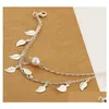 Anklets Women Gold Sier Leaf Charm Double Chain Bracelet Fashion 18K Ankle Bracelets Foot Jewelry Drop Delivery Dhwge