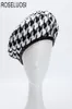 Roseluosi Autumn Winter Fashion Houndstooth basker hattar för kvinnor Black White Bonia Caps Female Gorras S181017082624843