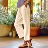 Pantaloni da donna Donne donne casual solide elastica bianche di cotone sottile con tascabile estate lungo la caviglia del suolo sterzata