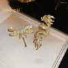 Broches glanzende u Chinese stijl Dragon Loong Dragonfly broche voor mannen vrouwen licht geel goud kleur mode accessoire jaar cadeau