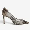 Frete grátis 2024 Diamond Women Women Lady Steletto High Saltos Altos Pillage Ponto dos dedos dos pés Lace Shop-On Shoes Party Wedding Hollow Out Europe e America Summer Siz 34-46