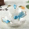 Muggar tumbler vatten glas kopp emalj guldfisk kaffekoppar söt mjölk mugg set kawaii europeiska glasögon återanvändbara gåva blommor