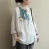 Vêtements ethniques 2024 Spring Automne Femmes Longue manches Loose Loose Vintage Print Cotton Linge Casual Cloue Loues Dames Chinois Tops 12985