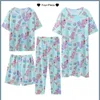 Ropa casera de pijama para mujer imitación de verano de cuatro piezas Pajamas de algodón ropa de casa