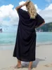 Plus Size Dresses Causal Embroidered V-neck Black Kaftan Dress For Women 2024 Summer Boho Clothes Beach Wear Maxi Robe Q1373